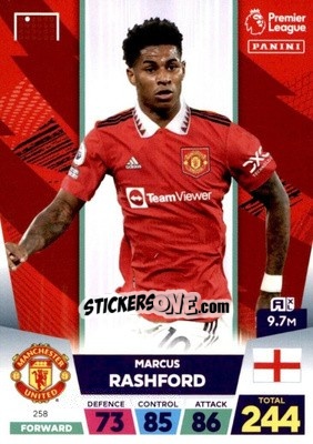 Sticker Marcus Rashford - English Premier League 2022-2023. Adrenalyn XL n. 258 - Panini