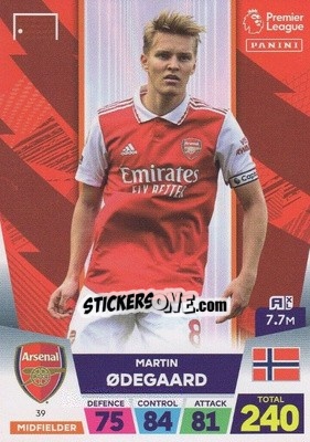 Sticker Martin Ødegaard - English Premier League 2022-2023. Adrenalyn XL n. 39 - Panini