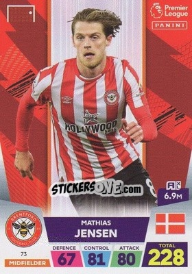 Figurina Mathias Jensen - English Premier League 2022-2023. Adrenalyn XL n. 73 - Panini