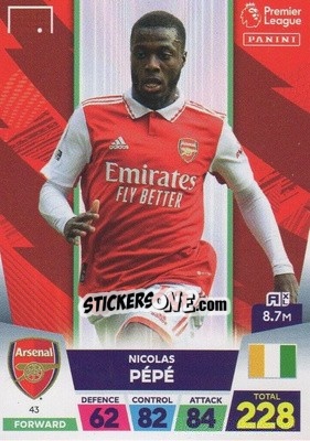 Sticker Nicolas Pépé - English Premier League 2022-2023. Adrenalyn XL n. 43 - Panini