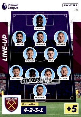 Sticker West Ham United Line-Up - English Premier League 2022-2023. Adrenalyn XL n. 351 - Panini