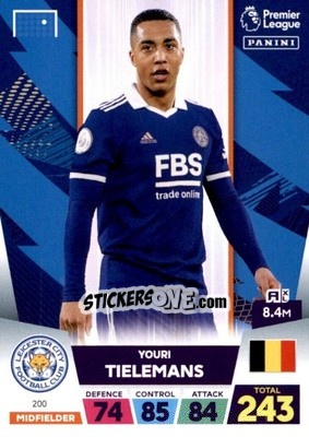 Sticker Youri Tielemans - English Premier League 2022-2023. Adrenalyn XL - Panini