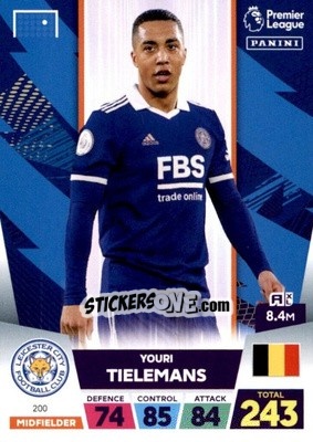 Sticker Youri Tielemans - English Premier League 2022-2023. Adrenalyn XL n. 200 - Panini