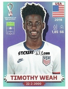 Cromo Timothy Weah - FIFA World Cup Qatar 2022. US Edition - Panini