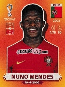 Figurina Nuno Mendes - FIFA World Cup Qatar 2022. International Edition - Panini