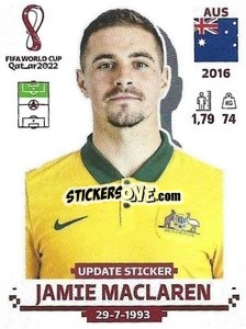 Sticker Jamie Maclaren - FIFA World Cup Qatar 2022. Standard Edition - Panini