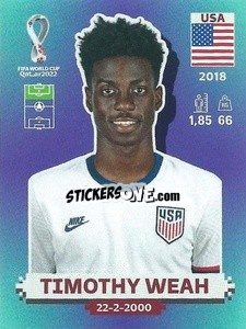 Figurina Timothy Weah - FIFA World Cup Qatar 2022. Standard Edition - Panini