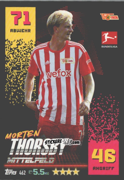 Sticker Morten Thorsby - German Fussball Bundesliga 2022-2023. Match Attax n. 462 - Topps