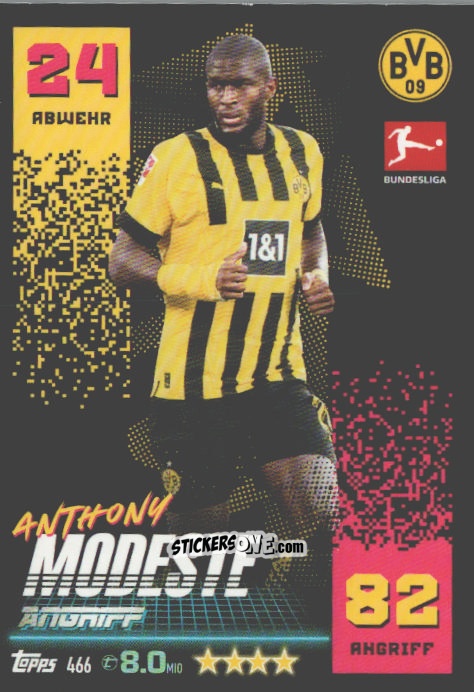 Sticker Anthony Modeste - German Fussball Bundesliga 2022-2023. Match Attax n. 466 - Topps