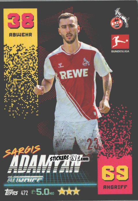 Sticker Sargis Adamyan - German Fussball Bundesliga 2022-2023. Match Attax n. 472 - Topps