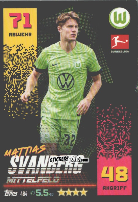 Sticker Mattias Svanberg - German Fussball Bundesliga 2022-2023. Match Attax n. 484 - Topps