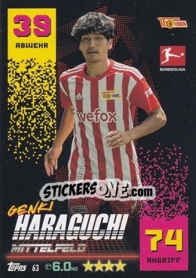 Sticker Genki Haraguchi - German Fussball Bundesliga 2022-2023. Match Attax n. 63 - Topps