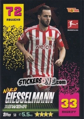 Sticker Niko Giesselmann - German Fussball Bundesliga 2022-2023. Match Attax - Topps