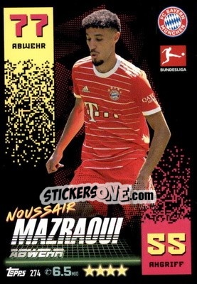 Sticker Noussair Mazraoui - German Fussball Bundesliga 2022-2023. Match Attax - Topps