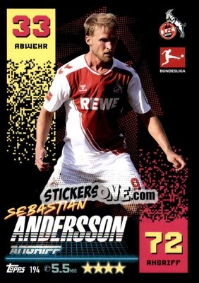 Figurina Sebastian Andersson - German Fussball Bundesliga 2022-2023. Match Attax - Topps