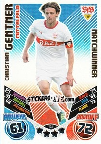 Sticker Christian Gentner - German Football Bundesliga 2011-2012. Match Attax n. 374 - Topps