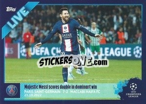 Sticker Majestic Messi scores double in dominant win - UEFA Champions League 2022-2023
 - Topps