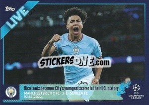 Sticker Rico Lewis Becomes City'S Youngest Scorer In Their Ucl History - UEFA Champions League 2022-2023
 n. L23 - Topps