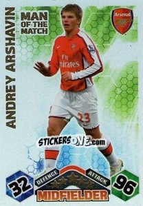 Sticker Andrey Arshavin - English Premier League 2009-2010. Match Attax n. 362 - Topps
