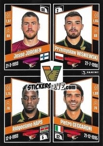 Sticker Jesse Joronen / Przemyslaw Wisniewski / Ridgeciano Haps / Pietro Ceccaroni - Calciatori 2022-2023 - Panini