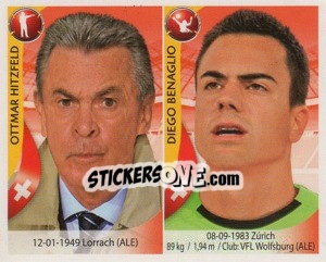 Sticker Ottmar Hitzfeld / Diego Benaglio - Copa Mundial Sudáfrica 2010 - Navarrete