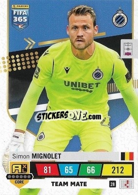 Sticker Simon Mignolet - FIFA 365: 2022-2023. Adrenalyn XL n. 28 - Panini