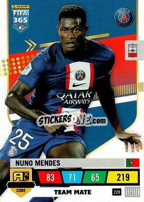 Cromo Nuno Mendes - FIFA 365: 2022-2023. Adrenalyn XL - Panini