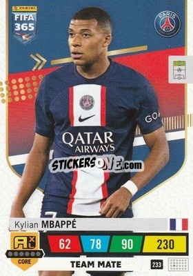 Sticker Kylian Mbappé - FIFA 365: 2022-2023. Adrenalyn XL n. 233 - Panini