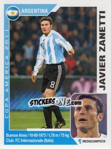 Cromo Javier Zanetti - Copa América. Argentina 2011 - Navarrete