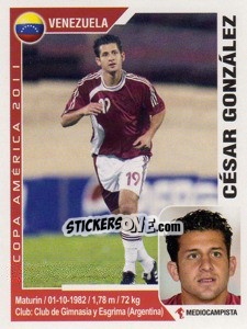 Sticker Cesar Gonzalez - Copa América. Argentina 2011 - Navarrete