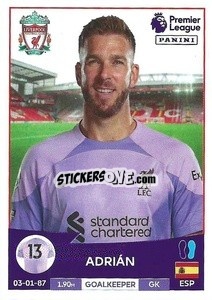 Figurina Adrián - English Premier League 2022-2023 n. 378 - Panini