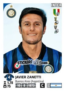 Sticker Javier Zanetti - Calciatori 2011-2012 n. 206 - Panini