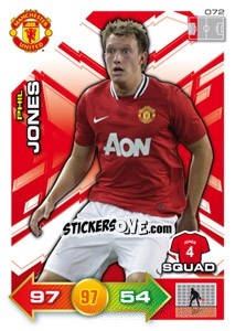 Sticker Phil Jones - Manchester United 2011-2012. Adrenalyn Xl n. 72 - Panini