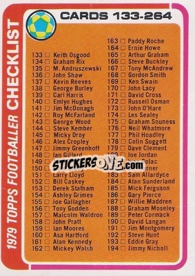 Sticker Checklist - Footballers 1979-1980
 n. 211 - Topps