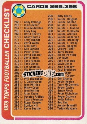 Sticker Checklist - Footballers 1979-1980
 n. 341 - Topps