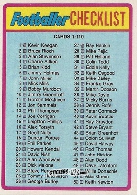 Cromo Checklist 1-110 - Footballers 1976-1977
 - Topps