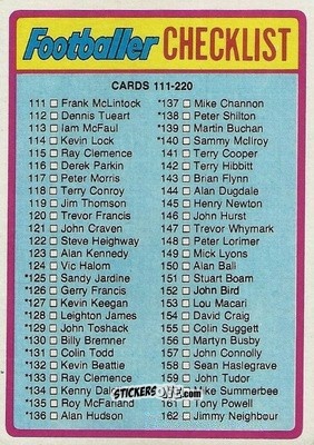 Cromo Checklist 111-220 - Footballers 1976-1977
 - Topps