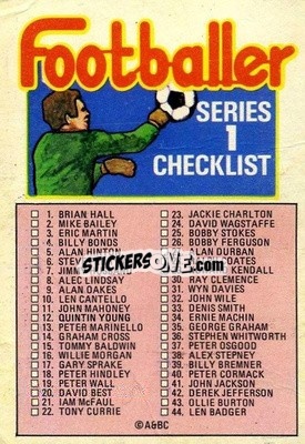 Cromo Checklist Series 1 - Footballers 1972-1973
 - A&BC