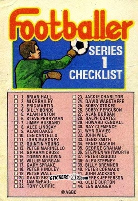 Cromo Checklist Series 1 - Footballers 1972-1973
 - A&BC