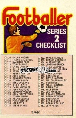 Sticker Checklist Series 2 - Footballers 1972-1973
 - A&BC