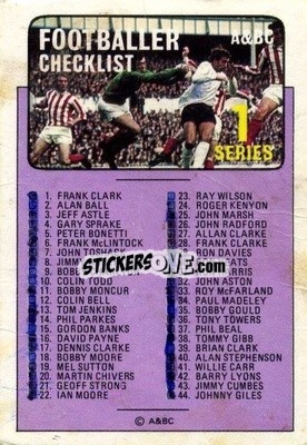 Cromo Checklist Series 1 - Footballers 1971-1972
 - A&BC