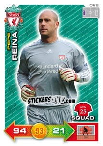 Sticker Pepe Reina - Liverpool FC 2011-2012. Adrenalyn XL n. 29 - Panini