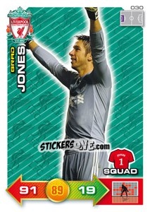 Sticker Brad Jones - Liverpool FC 2011-2012. Adrenalyn XL n. 30 - Panini