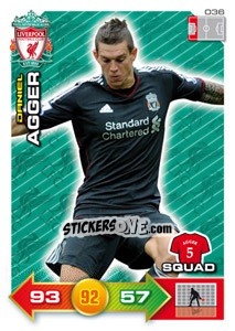 Sticker Daniel Agger - Liverpool FC 2011-2012. Adrenalyn XL n. 36 - Panini