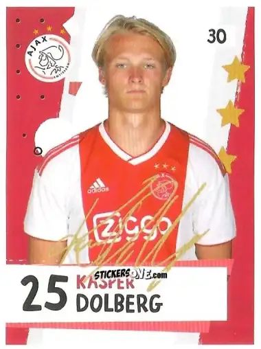 Sticker Kasper Dolberg - Eredivisie Voetbal plaatjes 2019 n. 30 - Albert Heijn
