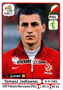 Sticker Tomasz Jodłowiec - UEFA Euro Poland-Ukraine 2012 n. 62 - Panini
