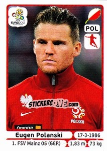 Sticker Eugen Polanski - UEFA Euro Poland-Ukraine 2012 n. 67 - Panini