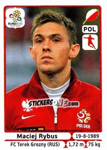Sticker Maciej Rybus - UEFA Euro Poland-Ukraine 2012 n. 68 - Panini