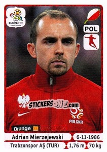 Sticker Adrian Mierzejewski - UEFA Euro Poland-Ukraine 2012 n. 70 - Panini