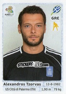 Sticker Alexandros Tzorvas - UEFA Euro Poland-Ukraine 2012 - Panini